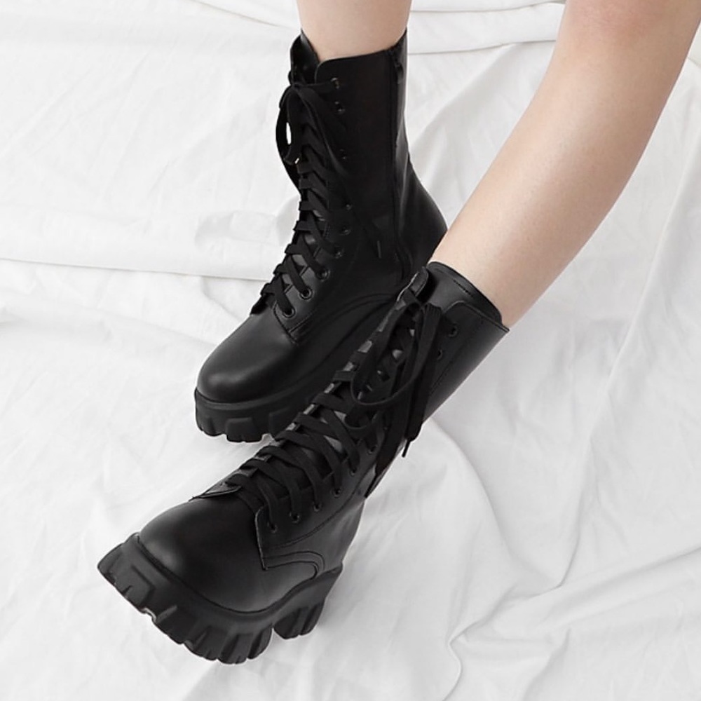 Black platform combat boots